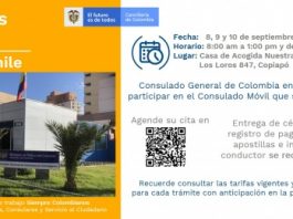 Consulado de Colombia en Antofagasta realizará un Consulado Móvil en Copiapó del 8 al 10 de septiembre de 2021